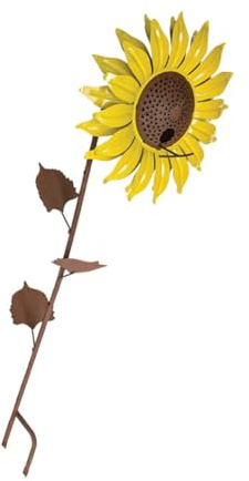 VICASKY Vogelfutterhaus Wetterfest aus Schmiedeeisen mit Sonnenblumenform zur Dekorativen Vogelfütterung und Gelb für Garten und Outdoor