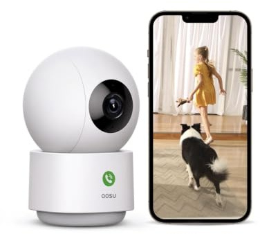 AOSU 2K Überwachungskamera Innen, Babyphone Haustierkamera 360 Grad für Sicherheit zu Hause, Kamera mit 5/2,4 GHz WLAN-Router, One-Touch-Anruf, Smart Motion Tracking, IR-Nachtsicht, kompatibel mit