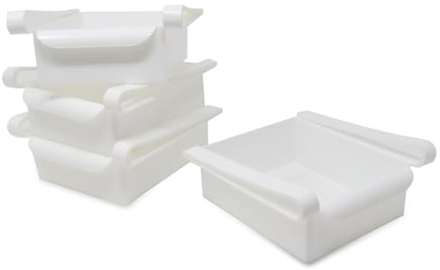 M&W Fridge Storage Drawers Pack of 4, Adjustable Refrigerator Shelf Organiser Bins, Sliding Fridge Drawers for Fruits, Vegetables & Snacks, Space Saving Kitchen Storage Containers