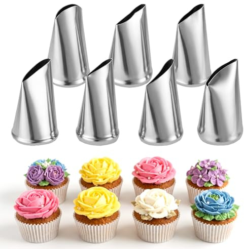 7 Pcs Flower Piping Nozzles, Stainless Steel Rose Petal Icing Tips Fondant Rose Nozzle Pastry Tools for Cake Decorating