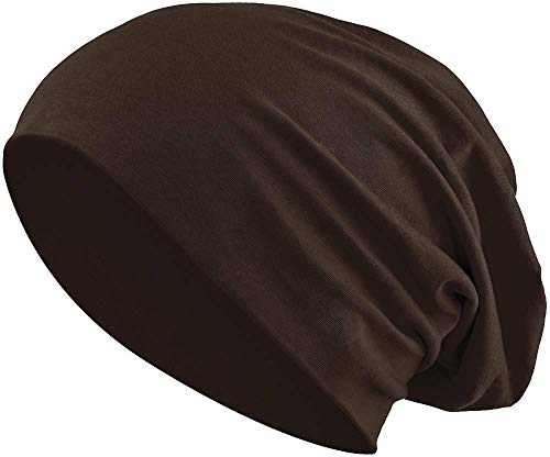Jersey Baumwolle elastisches Long Slouch Beanie Unisex Mütze Heather in 35 (3) (Dark Brown)