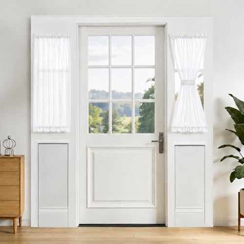 Aquazolax Rod Pocket Thin Sheer French Door Curtain Panel Elegant Solid Voile Pure White Drapery Panel 25 x 40 for Glass Door - 1 Piece