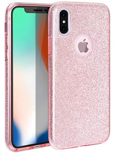 iPhone Xs Case, iPhone X case, MILPROX Glitter Shiny Sparkly Slim Bling Crystal Clear Anti-Slick Protective Soft Case for iPhone X/Xs - 5.8 Pink
