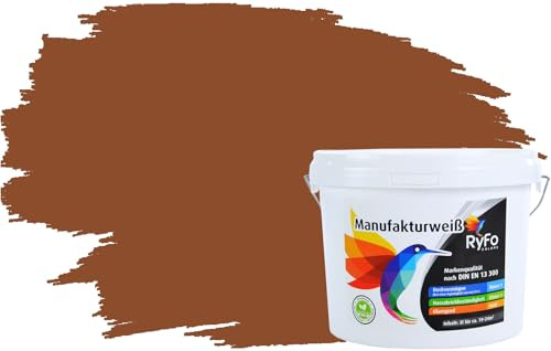 RyFo Colors Bunte Wandfarbe Manufakturweiß Nussbaum 3l - weitere Braun Farbtöne und Größen erhältlich, Deckkraft Klasse 1, Nassabrieb Klasse 1
