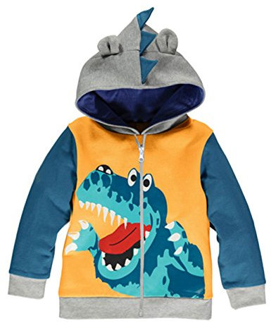 LitBud Ragazzi Bimbo Felpe con Cappuccio per Bambini Dinosauro dei Cartoni Animati Jurassic World Park Natale Cerniera Packaway Giacca Cappotto Autunno 2-3 Anni 3T Regalo di Ringraziamento