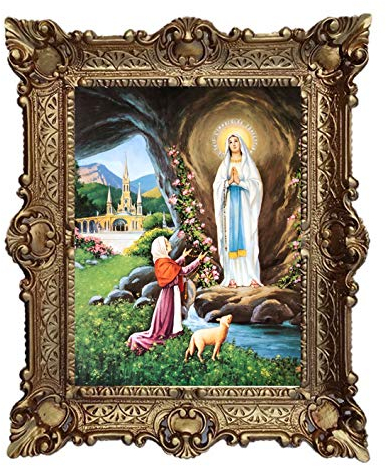 Lnxp Gemälde Mutter Maria Lourdes Jungfrau Madonna Ikonen Heiligenbild mit Rahmen 56x46 cm Religiöse Bilder heilige Maria Bild (Gold) 50B