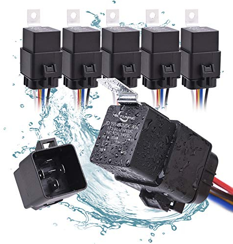 MICTUNING 40/30A 12V Wasserdichtes Relais-Kabelsatz-Set - 5-PIN-SPDT-Relais mit robuster 16AWG 14AWG-Kabel (5-Pack)