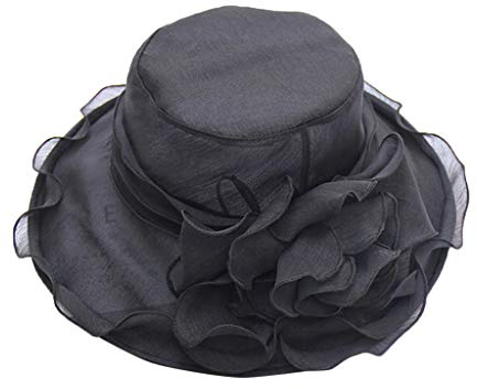 Fascinator Schwarz Hut Dasongff Damen Sommer Hut Elegante Blumen Organzahut Sonnenhüte mit Blumen Breite Krempe Strandhut Damenhut für Hochzeit Kirche Party