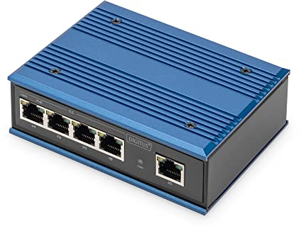 DIGITUS PoE Netzwerk-Switch - 5-Port Gigabit Ethernet - DIN-Rail Montage - Klemmleiste - Lüfterlos - Schwarz/Blau