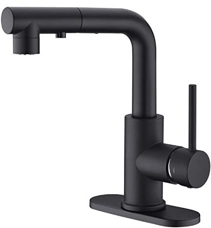 Brush Nickel Bar & Prep Sink Faucet with Pull Out Spray, Mini Bar Kitchen Sink Faucet, Black