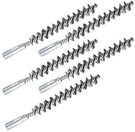 Utoolmart Stahldraht-Rohr-Reinigungsbürste, runde Kamin-Reinigungsbürste, M12-Gewinde-Schnittstellen-Reinigungsbürste, 18 mm Durchmesser, 160 mm Länge, 5 Stück