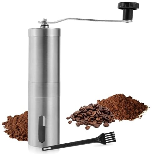 Manual Coffee Grinder,UNIFUN Burr Coffee Crinder Stainless Steel with Adjustable Ceramic Conical Burr, Hand Crank Mill, Compact Size Perfect for Your Home, Office or Travelling