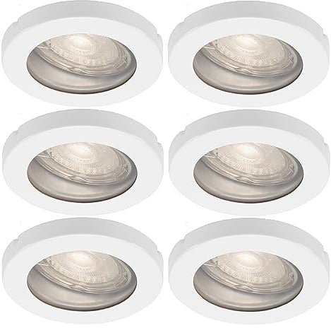 Trango 6er Set IP44 LED Einbaustrahler 6729IP-066M6KSD in Weiß matt incl. 6x 6000K Tageslicht Weiß (kaltweiß) dimmbar Ultra Flach LED Modul für Bad, Dusche, Einbauleuchte, Deckenstrahler, Deckenlampe
