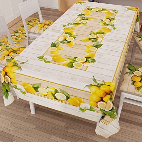 PETTI Artigiani Italiani Lemon Schmutzabweisende Tischdecke, 100% hypoallergene Mikrofaser, Zitrone, X12 Posti (140x240 cm)