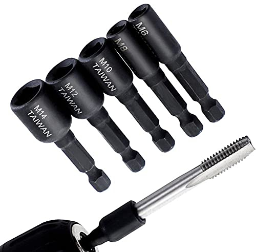 Bohrfutter-Gewindebohrer, M4-M16, Windbatch-Hülsenschlüssel, Bohrmaschinen-Adapter, 1/4-Zoll-Sechskantschaft, Vierkantantrieb, 8 Stück, Schwarz