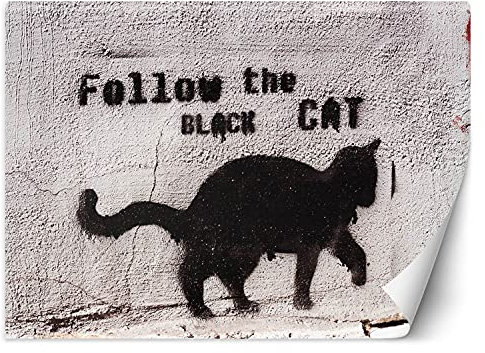 Feeby Vlies Fototapete Schwarze Katze Fototapete Fototapete 368x254 cm Grau Wanddeko Inklusive Kleister Hotel Spa Büro Wohnzimmer Schlafzimmer Flur Graffiti Urban Art Spray Art