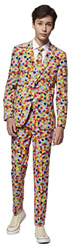 OppoSuits Konfetti-Anzug für Teenager-Jungen - Party-Outfit - Inklusive Blazer, Hose und Krawatte - Mehrfarbig