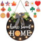 Cartello di benvenuto intercambiabile per porta d'ingresso con 14 icone intercambiabili, decorazione rustica da parete in legno con 12 luci LED, decorazioni stagionali per esterni e per la casa