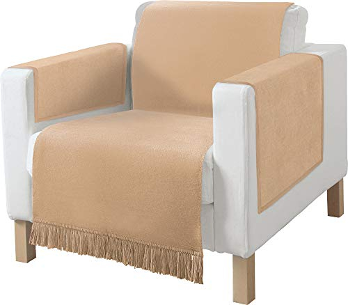 Erwin Müller Sofaüberwurf, Sofaläufer, Sesselschoner 3-TLG. beige Größe 50x200 cm - 1 Sesselschoner, 2 Armlehnenschoner, anschmiegsam, temperaturausgleichend, mit Fransen