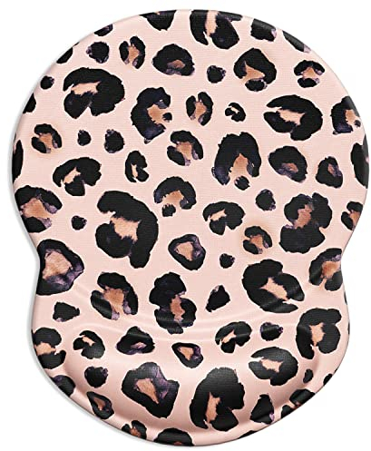 ITNRSIIET Tapis de Souris Ergonomique avec Repose-Poignet en Gel, Tapis de Souris de Jeu avec Tissu Lycra, Base antidérapante pour Ordinateur, Ordinateur Portable, Motif léopard Noir et Violet
