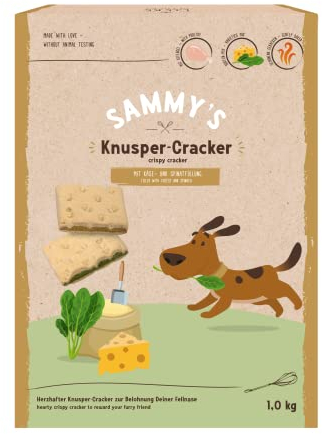 Sammy´s Knusper-Cracker | Herzhafte Snacks für Hunde | Knusper-Cracker mit Käse- und Spinatfüllung | 1 x 1 kg
