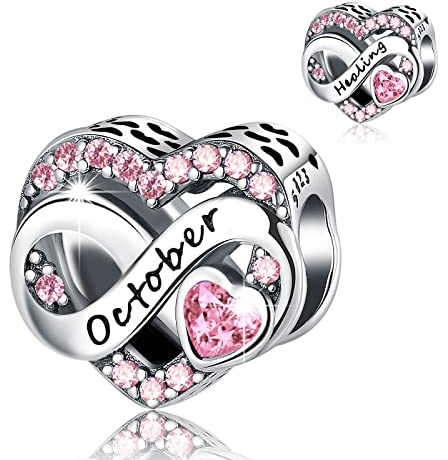 BIZK Damen Unendlichkeit Geburtsstein Charm Anhänger für Armband 925 Sterling Silber Geburtsstein Charms Beads 12 Monate Geburtstag Geschenk für Freundin Frauen (Oktober)