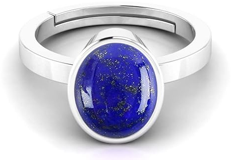 DINJEWEL 10.25 Ratti / 9.00 Karat Lapislazuli Ring Natürlicher Lapiz-Ring Original Labor Zertifiziert Blauer Lapislazuli Unbeheizter Unbehandelter Edelstein Verstellbarer Ring für Damen und Herren,