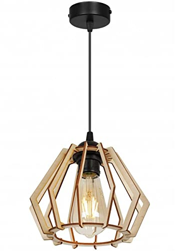 Light-Home Timber Hängelampe aus Holz und Metall - Esstischlampe Industrial für Kuche und Esszimmer - Pendelleuchte über Esstisch Schwarz/Braun - Einzigartiger Charakter