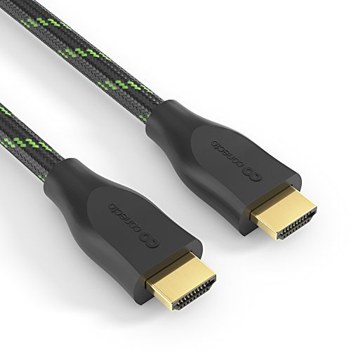 conecto, Premium zertifiziertes High Speed HDMI Kabel, 4K Ultra HD, zweifache Abschirmung, Nylongeflecht, schwarz/grün, Länge: 3,00m