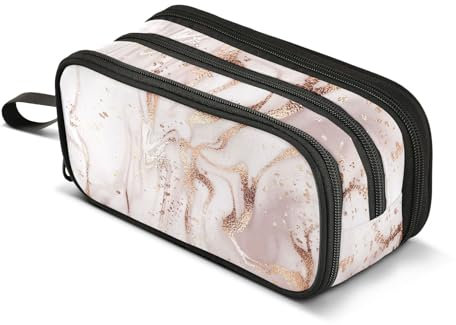 ISAOA Abstract Marble Pencil Cases,Rose Gold Marble Pattern Pen Pouch Bag Large Capacity Makeup Bag for Girls Boys Teens Students Middle School College Office