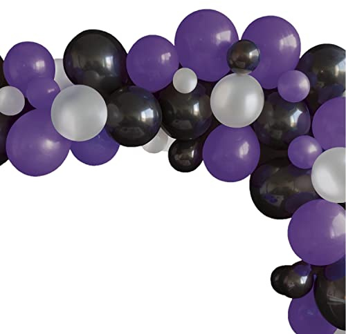 Unique 26780 Latex Balloon Arch Kit-Black, Purple & Silver Colours-Halloween Party-Set of 40, Multicolour