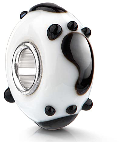 Materia Glas Beads 3D Charms Anhänger 925 Silber Fußabdruck #1132