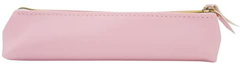 ALLY-MAGIC Leather Pencil Case Coloured Slim Pencil Case with Metallic Zipper Holder Organizer Storage for Student Office College Y4-JYBD (Pink)