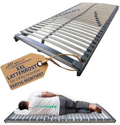 AM Qualitätsmatratzen Stabiler Lattenrost 140x210cm - bis 240 kg belastbar - fertig montiert - XXL Lattenrost in 140x210 cm Überlänge - Auch bei Übergewicht geeignet