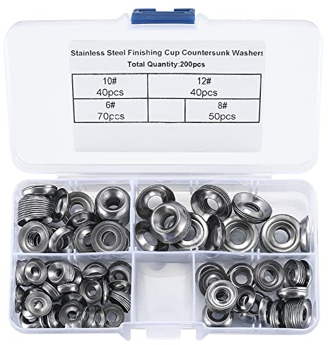 200 Pcs Arandelas de Roseta, Arandelas de Acero Inoxidable con Cabeza Avellanada para Tornillos de Cabeza Avellanada, Arandelas Decorativas, Arandelas de Roseta, Nº 6, Nº 8, Nº 10, Nº 12
