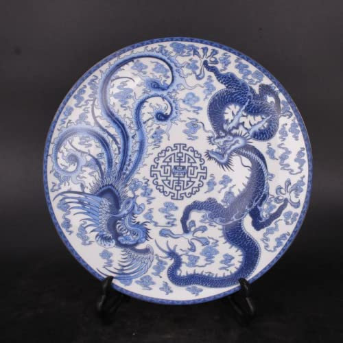 XIALON 10,2 pollici cinese blu bianco porcellana Qing Qianlong Dragon Phoenix Design Piatto