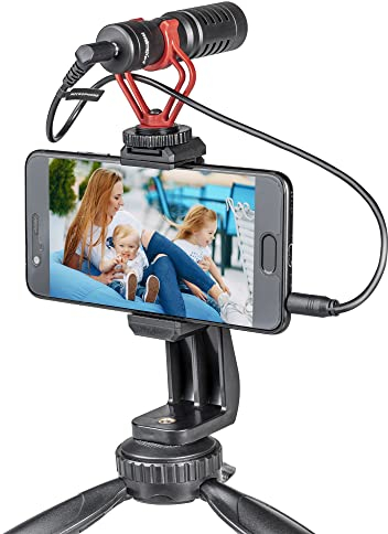Mantona Smartphone Halter - universelle drehbare Halterung für Smartphones (63-100mm) mit Blitzschuh, Handyhalterung mit 2X 1/4 Zoll Gewinden für Stative, ideal für Vlogging, Streaming, Fotografie