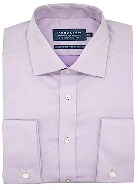 Double TWO Herren-Hemd aus Baumwoll-Twill, luxuriös, doppelte Manschette, klassische Passform, formelles Hemd, Flieder, 48