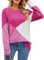 Rayson Maglione Donna Girocollo Blocco del Colore Pullover Elegante Felpa Casual Maglione Manica Lunga Pullover Autunnale Invernali Lavorato a Maglia Moda Tops(Rosa,XL)