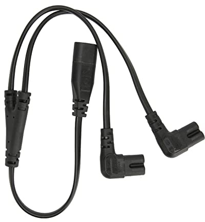 Power Splitter Cable Eurostecker Netzkabel Eurostecker Verteiler, 1 in 2 Out IEC320 C8 Male to Dual C7 Female Cord 1500W Safe 100-250V Reißfest Wasserdicht für LCD- für