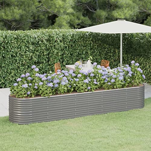BaraSh Hochbeet Pulverbeschichteter Stahl 368x80x68 cm Grau Hochbett Garten Hochbeete-Kit