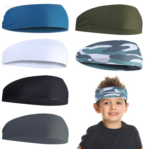 Boenoea 6 Pezzi Fasce Sportive per Bambini, Fasce per Sudore Atletiche Fasce per Ragazzi e Ragazze, Fasce per Bambini Sport Pallacanestro Calcio (6 colori)