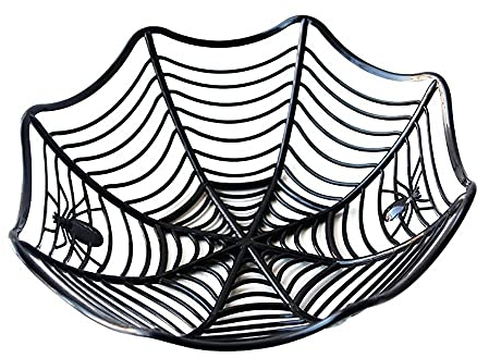 Ciotola nera a forma di ragnatela, per frutta, caramelle, biscotti, vassoio per frutta, snack o scherzetto, decorazione di Halloween (nero)