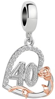 ZakiaHo Womens 40 40th Birthday Charms for Pandora Bracelets Rose Flower Love Heart Charm Beads Christmas Gifts for Mom Compatible with Pandora Bracelets Necklaces