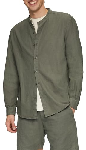 QS Herren 2146329 Hemd Langarm, Leinenmix, Olive 7929, M