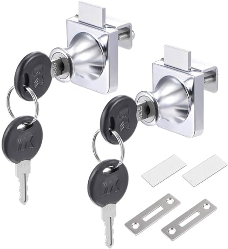 Recogwood 2Pcs Glass Cabinet Door Lock, Single Glass Display Case Locks Security Locks Cam Locks with Keys for Door Cabinet Mailbox Drawer Cupboard, Keyed Alike