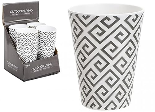 Gobelet en mélamine à motif géométrique gris et blanc – 325 ml, durable et élégant – Parfait pour les anniversaires, les événements à thème et une utilisation à la maison (1 pièce)