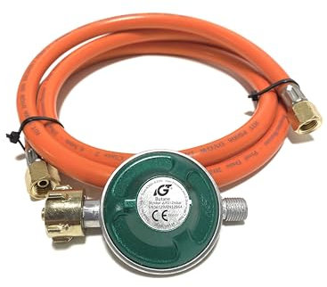Gasschlauch Set bestehend aus Gasdruckregler 50 mbar und flexiblem Gasschlauch 150 cm - ideal für Gasgrills, Heizstrahler, Hockerkocher, Gaskocher, Lampen, uvm. (IGT 50mbar 1,5kg/h 80cm)