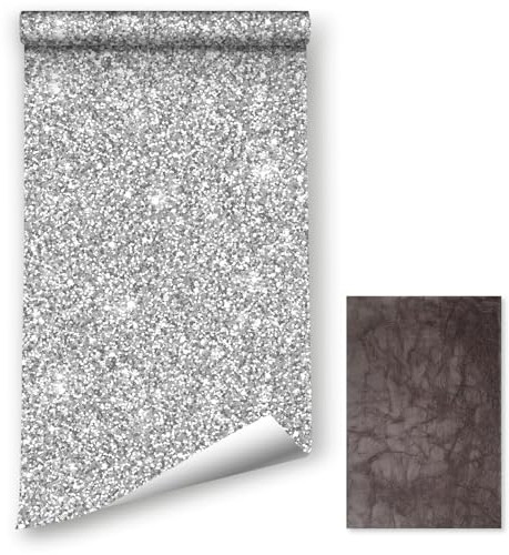 Möbelfolie Selbstklebend Glitzer Silber,41 x 300cm Selbstklebende Tapete Silber Glitzer Klebefolie für Möbel Silber Glitzer Silberne Glitzer Tapete Möbelfolie Selbstklebend für Badezimmer Wohnzimmer