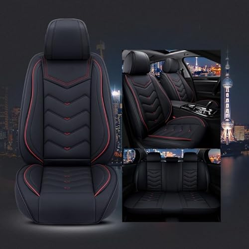 Leder Vordersitze Schonbezüge Universal Autositzbezüge Werkstattschoner Kunstleder Sitzschoner Sitzauflagen Wasserdichte Sitzbezüge Auto Kompatibel mit Airbags ( Color : Black red-full set , Size : St